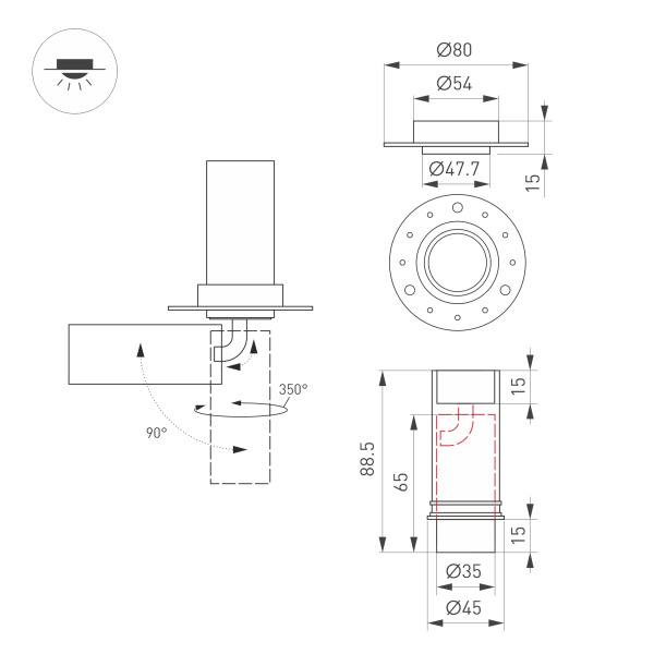 Светильник SP-NUANCE-TRIMLESS-PULL-R35-7W Day4000 (WH, 36 deg, 230V) (Arlight, IP40 Металл, 5 лет)