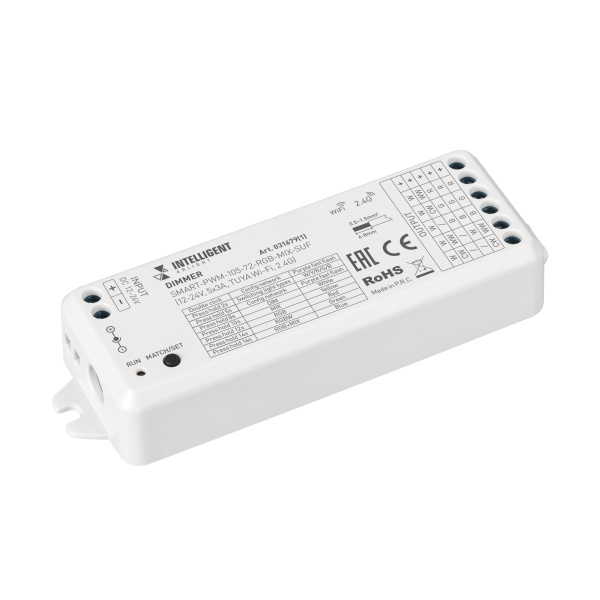 INTELLIGENT ARLIGHT Диммер SMART-PWM-105-72-RGB-MIX-SUF (12-24V, 5x3A, TUYA Wi-Fi, 2.4G) (IARL, IP20 Пластик, 5 лет)