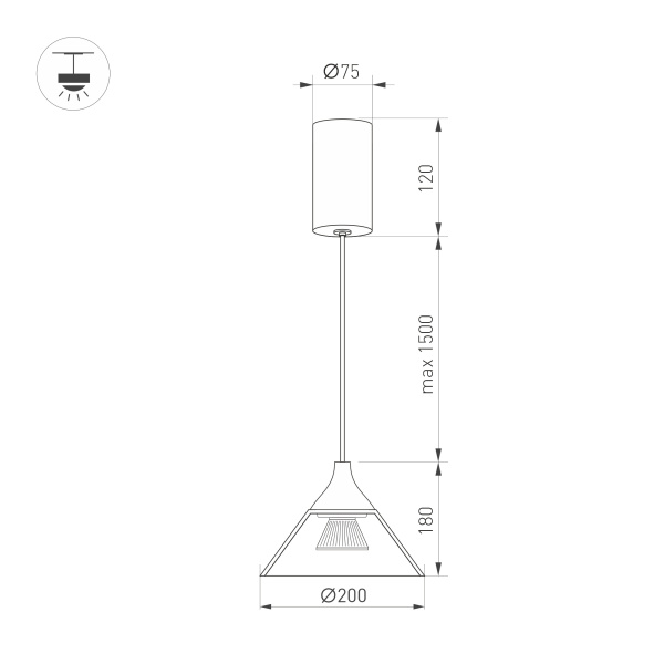 Светильник SP-OMBRELLO-HANG-R200-7W Warm3000 (BK, 30 deg, 230V) (Arlight, IP20 Металл, 5 лет)