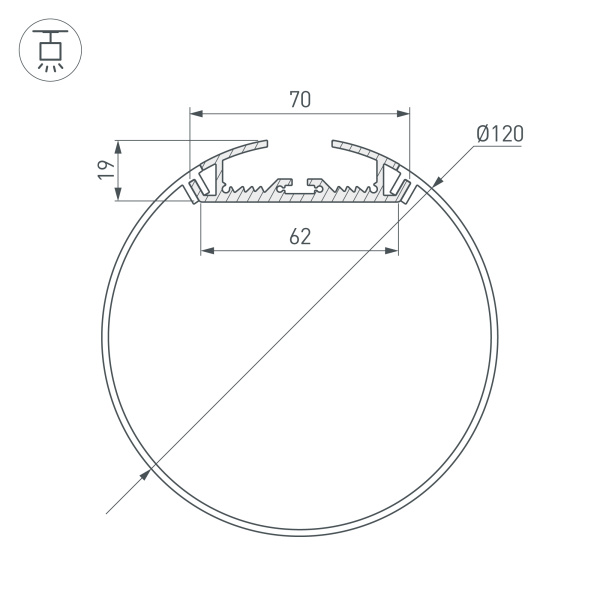 Профиль с экраном SL-ROUND-D120-2500 ANOD+OPAL (Arlight, Алюминий)