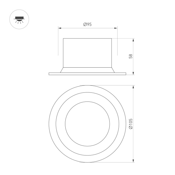 Светильник MS-DROP-BUILT-R105-14W Day4000 (WH, 85 deg, 230V) (Arlight, IP54 Металл, 5 лет)