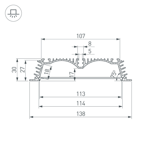 Профиль с экраном ALU-POWER-RW116F-2000 ANOD+FROST (Arlight, Алюминий)