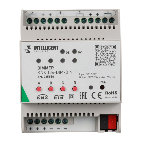 INTELLIGENT ARLIGHT Диммер KNX-104-DIM-DIN (12-24V, 4x4A) (IARL, IP20 Пластик, 2 года)