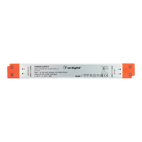 Блок питания ARV-SN48030-SLIM-PFC-C (48V, 0.62A, 30W) (Arlight, IP20 Пластик, 3 года)