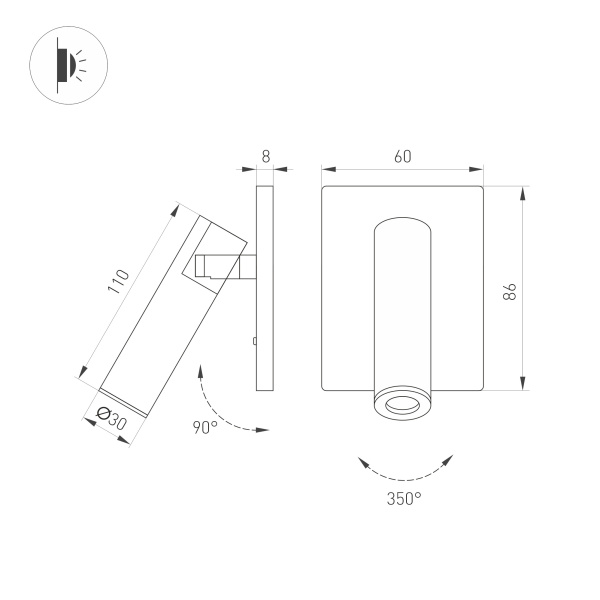 Светильник SP-READER-S60x86-3W Warm2700 (BK, 20 deg, 230V) (Arlight, IP20 Металл, 3 года)