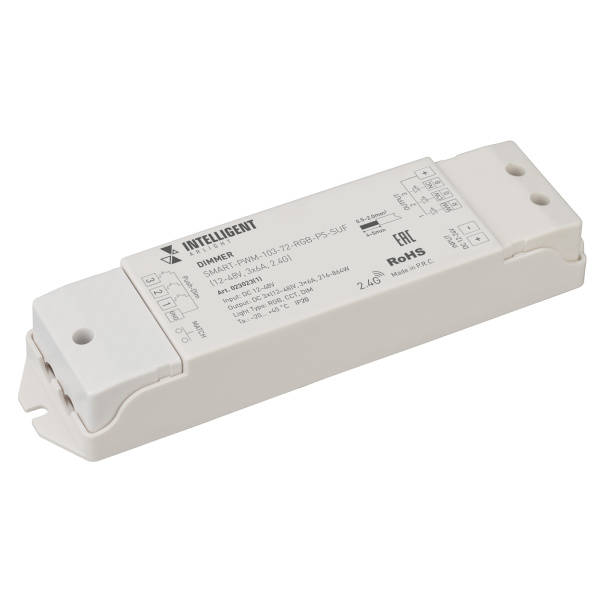 INTELLIGENT ARLIGHT Диммер SMART-PWM-103-72-RGB-PS-SUF Grey (12-48V, 3x6A, 2.4G) (IARL, IP20 Пластик, 5 лет)