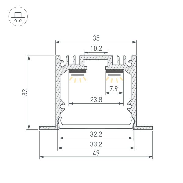 Профиль SL-LINIA49-F-3000 ANOD (BY) (Arlight, Алюминий)