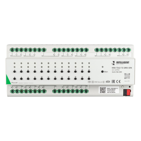 INTELLIGENT ARLIGHT Релейный модуль KNX-7242-72-DRO-DIN Grey (BUS, 24x10A) (IARL, IP20 Пластик, 2 года)
