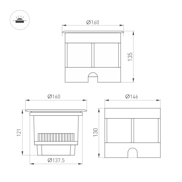 Светильник LTD-DAFNA-GROUND-R160-16W Day4000 (SL, 35 deg, 230V) (Arlight, IP67 Металл, 5 лет)