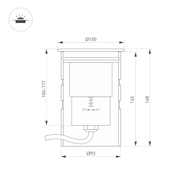 Светильник ART-GROUND-ZOOM-R100-15W Warm3000 (SL, 20-40 deg, 24V) (Arlight, IP67 Металл, 3 года)