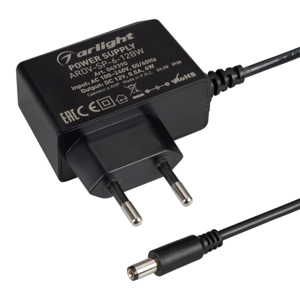 Блок питания ARDV-SP-6-12BW (12V, 0.5A, 6W) (Arlight, Адаптер, 5 лет)