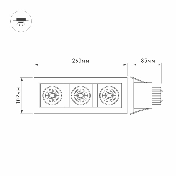 Светильник CL-KARDAN-S260x102-3x9W Warm (WH-BK, 38 deg) (Arlight, IP20 Металл, 3 года)