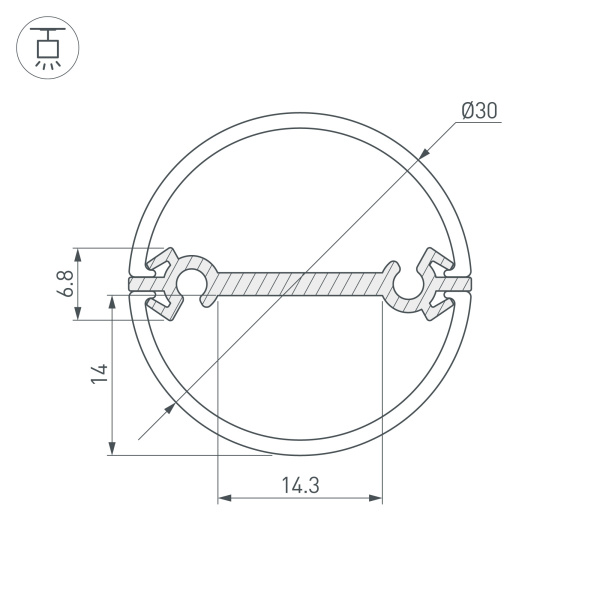 Профиль ROUND-D30-DUAL-2000 ANOD (Arlight, Алюминий)