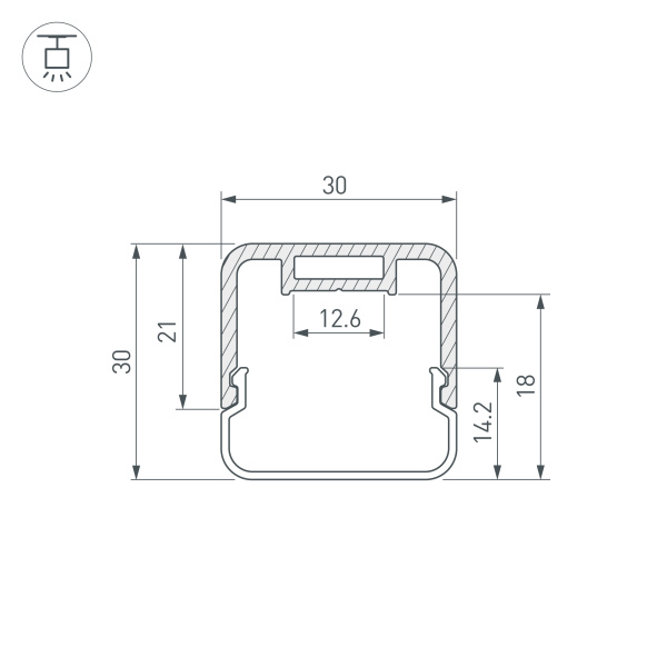 Профиль с экраном LINE-D-3030-2000 SQUARE BLACK+OPAL (Arlight, Алюминий)