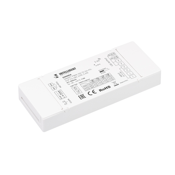 INTELLIGENT ARLIGHT Диммер SMART-PWM-102-72-SH-PS-SUF (12-48V, 2x7A, 2.4G) (IARL, IP20 Пластик, 5 лет)